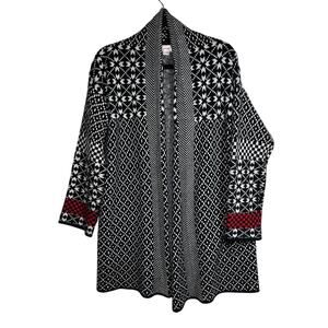 Kamana Geometric Aztec Open Cardigan Sweater Black White Red Long Sleeve Size L